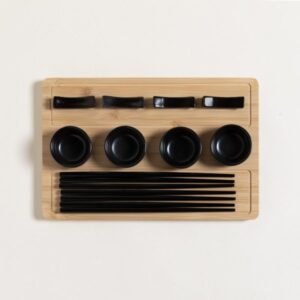 SET DE SUSHI PARA 4 BAMBOO  Y PORCELANA REDONDO NEGRO