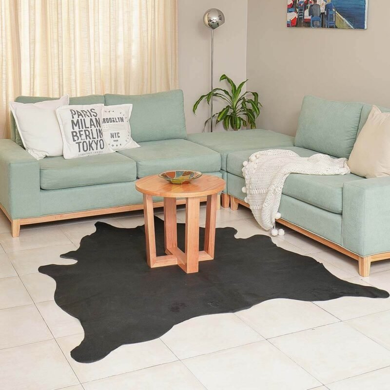 Alfombra de cuero vacuno vintage oscuro