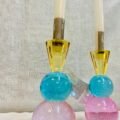 "SET X 2 -CANDELABRO ROSA-  TURQUESA- DORADO