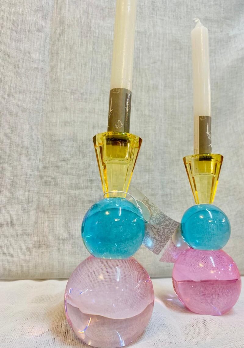"SET X 2 -CANDELABRO ROSA-  TURQUESA- DORADO