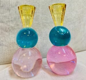 "SET X 2 -CANDELABRO ROSA-  TURQUESA- DORADO