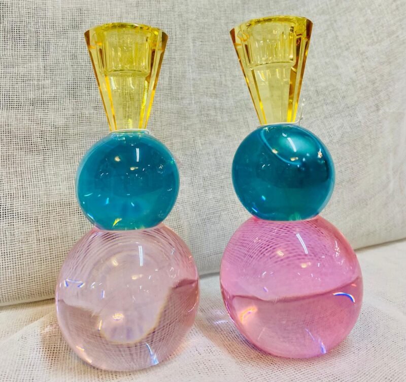 "SET X 2 -CANDELABRO ROSA-  TURQUESA- DORADO